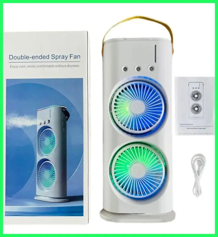 Double-Ended Spray Fan — USB Rechargeable Mini Air Cooler with LED & Remote