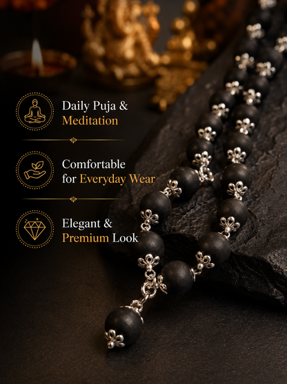 Original Karungali Malai + Bracelet Combo (Silver Cap) – Spiritual Wear for Daily Puja & Peaceful Living