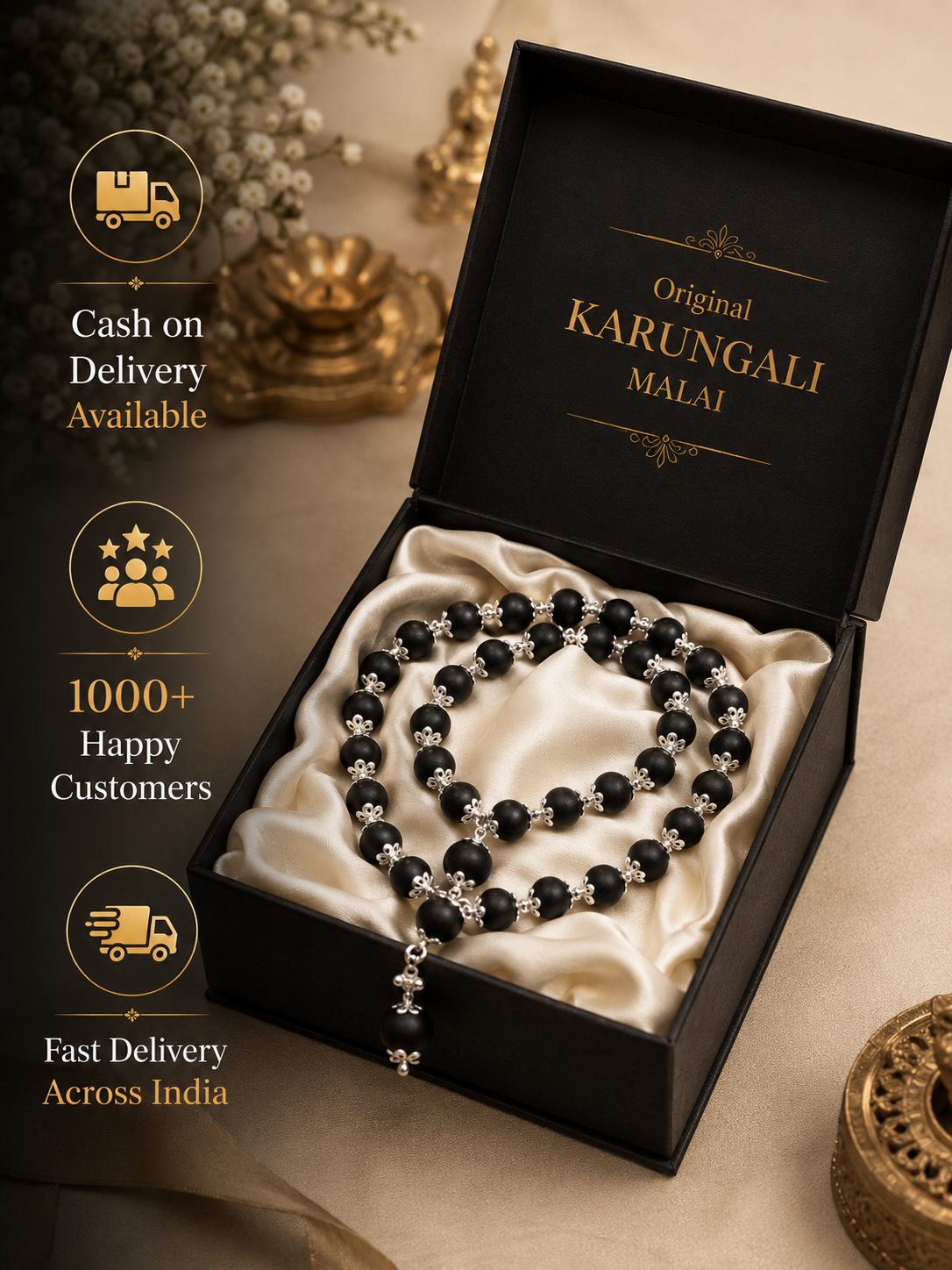 Original Karungali Malai + Bracelet Combo (Silver Cap) – Spiritual Wear for Daily Puja & Peaceful Living