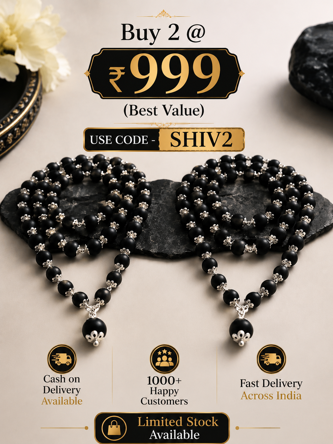 Original Karungali Malai + Bracelet Combo (Silver Cap) – Spiritual Wear for Daily Puja & Peaceful Living
