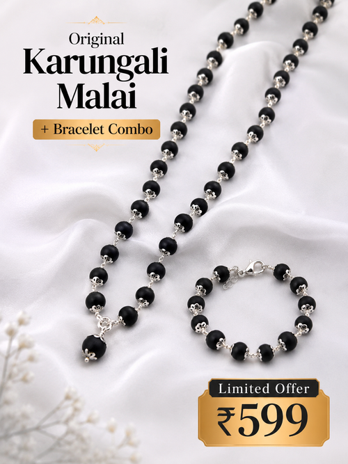 Original Karungali Malai + Bracelet Combo (Silver Cap) – Spiritual Wear for Daily Puja & Peaceful Living