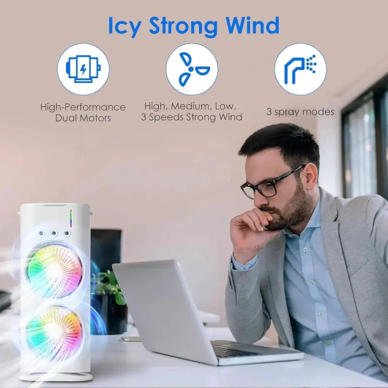 Double-Ended Spray Fan — USB Rechargeable Mini Air Cooler with LED & Remote