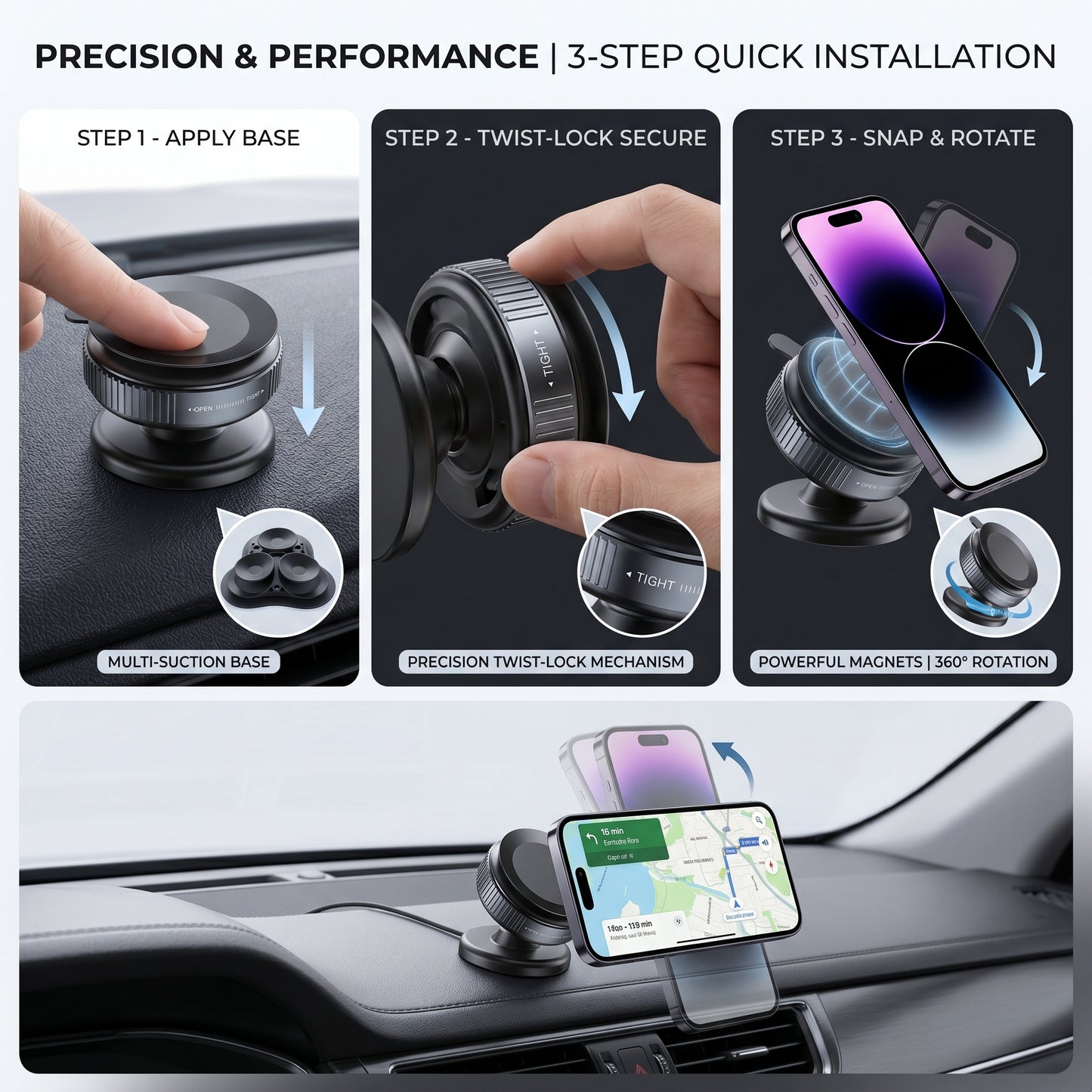 360° Vacuum Magnetic Car Phone Holder – Ultra Strong Grip | Dashboard Mount | Universal Mobile Stand
