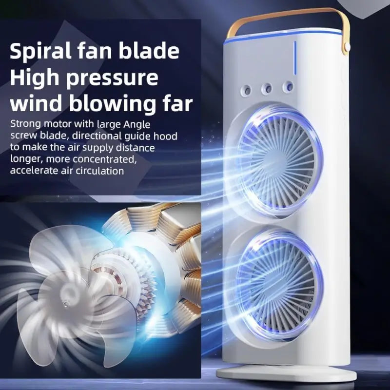 Double-Ended Spray Fan — USB Rechargeable Mini Air Cooler with LED & Remote